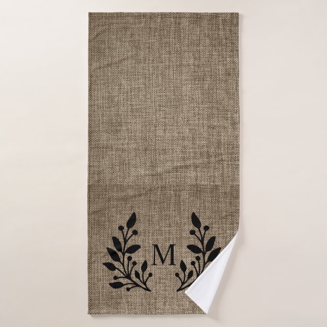 Serviette de bain Monogram Rustic Farmhouse Burlap (Serviette de bain)