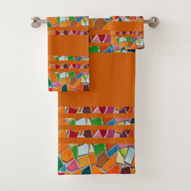 Serviette de bain Motif en mosaïque orange brûlée (En situation)