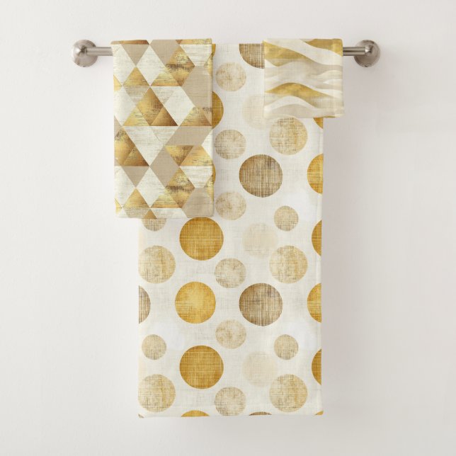 Serviette de bain Motif géométrique Cream & Gold (En situation)