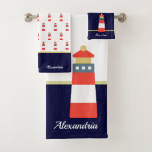 Serviette de bain Nautical Gold et bleu marine Lig