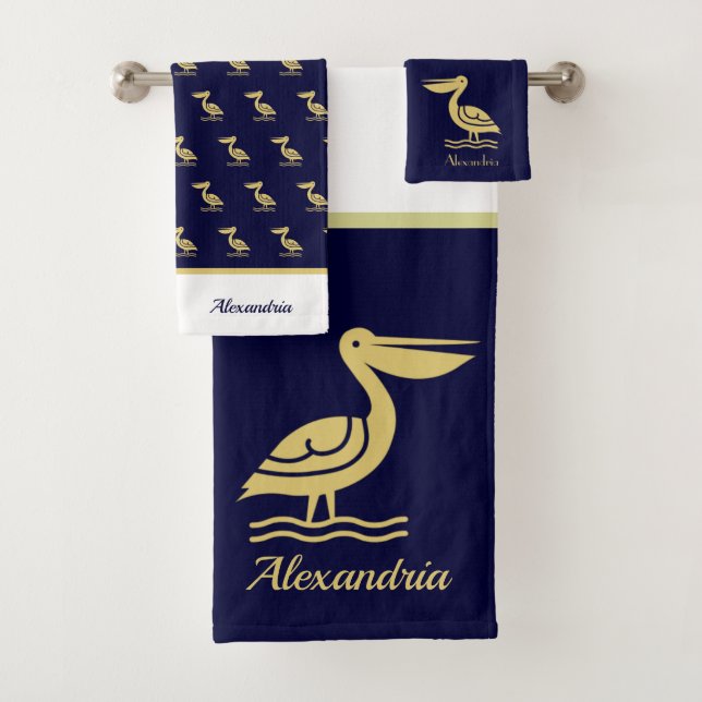 Serviette de bain Nautical Gold et bleu marine Lig (En situation)