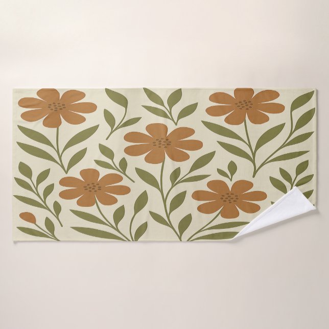 Serviette de bain Orange Fleurs (Serviette de bain)