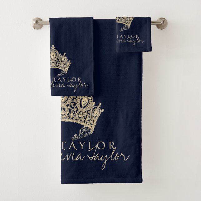 Serviette de bain personnalisée en or bleu foncé g (En situation)