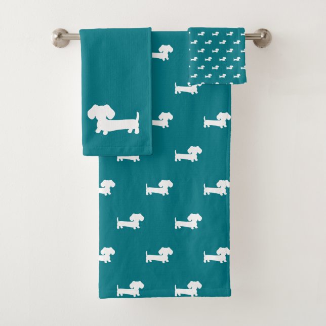 Serviette de bain profonde Turquoise Dachshund 3 p (En situation)