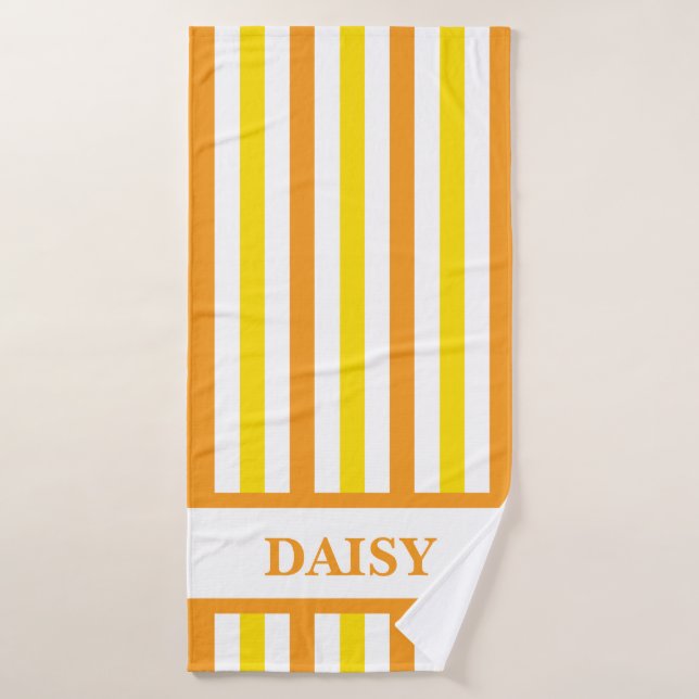 Serviette de bain rayée jaune avec nom personnalis (Serviette de bain)