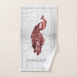 Serviette de bain rouge élégant Peacock