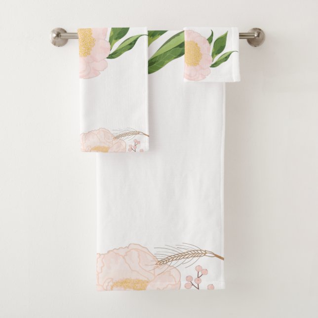 Serviette de bain Set bébé Cosmos rose sur blanc (En situation)