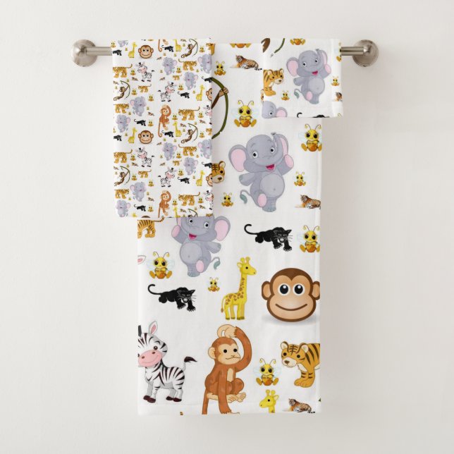 Serviette de bain set Eléphant singe (En situation)