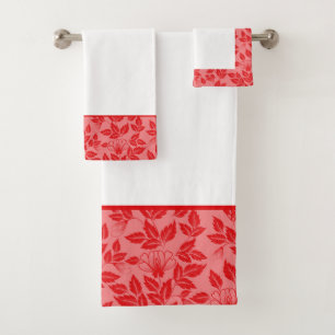 Serviette de bain Set-Vintage Floral Hot Red