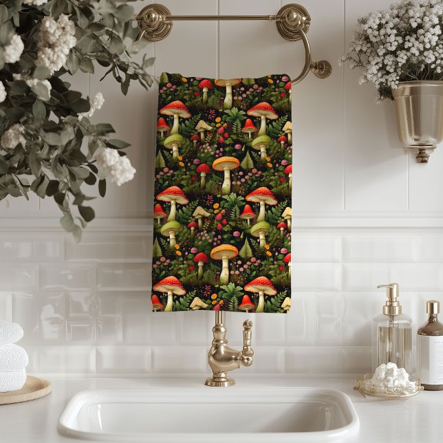 Serviette de bain Tons Terreux Impression Champign (Earthy Tones Bath Towel Vintage Mushroom Print)