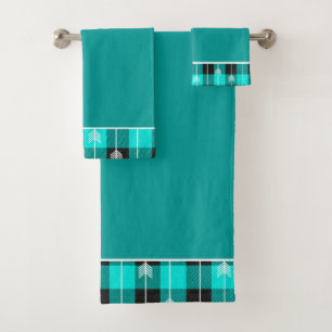 Serviette de bain turquoise plaid et flèches