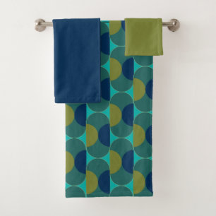 Serviette de bain Turquoise Retro Ovales et Semi-C