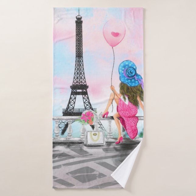 Serviette de bain Woman In Paris avec tours Eiffel (Serviette de bain)