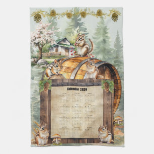 Serviette de calendrier 2026 Petits écureuils mign