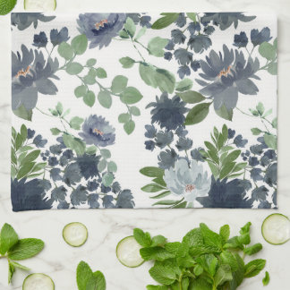 Serviette de cuisine à fleurs bleu roux