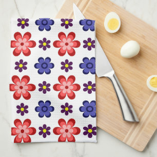 Serviette de cuisine à fleurs bleues violettes rou