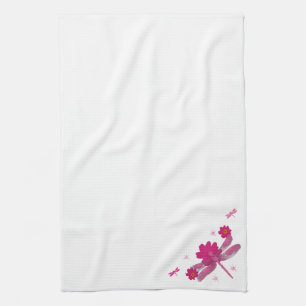 Serviette de cuisine à libellule rose