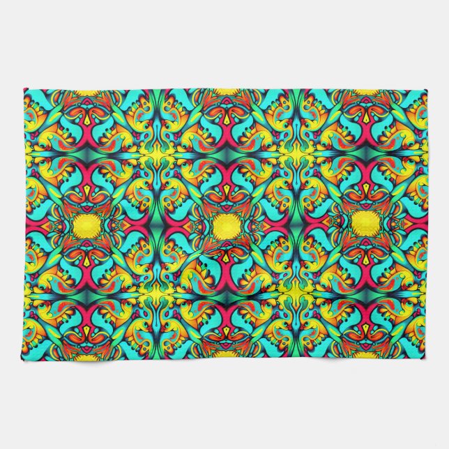 Serviette de cuisine à motif bleu jaune (Horizontal)