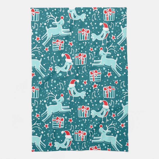 Serviette de cuisine à motifs de rennes de Noël (Vertical)