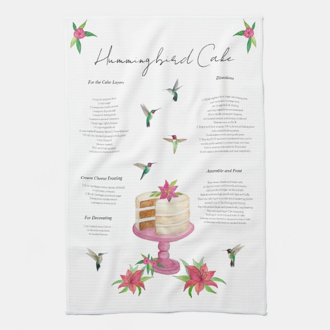 Serviette de cuisine à recette de gâteau colibri (Vertical)