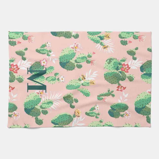 Serviette de cuisine à thème Cactus avec initiale (Horizontal)