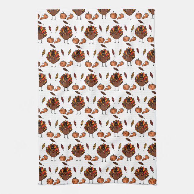 Serviette de cuisine à thème Thanksgiving (blanc) (Vertical)