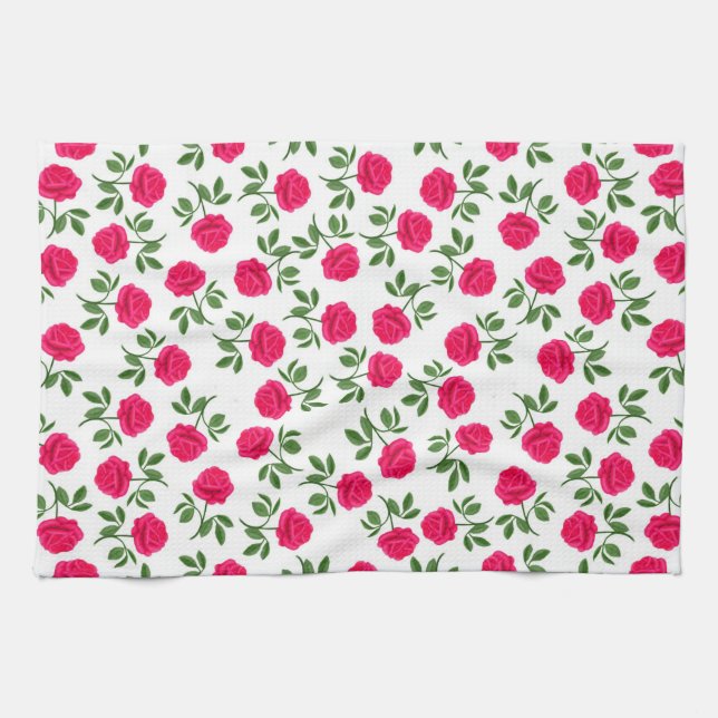 Serviette de cuisine anglaise rose de roses de thé (Horizontal)