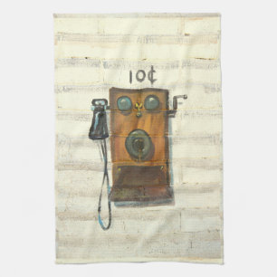 serviette de cuisine antique de téléphone de mur