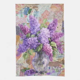 Serviette de cuisine aux lilas violets aquarelle e