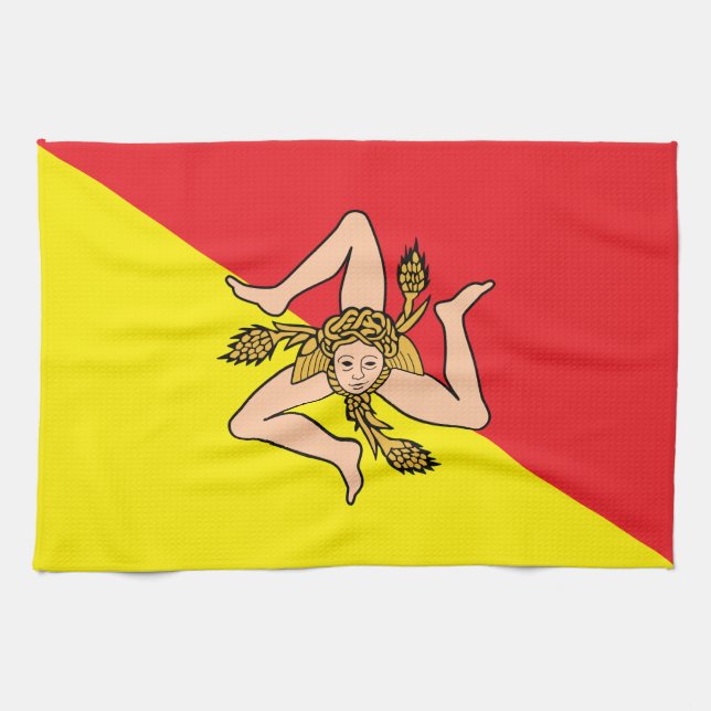Serviette de cuisine avec Drapeau de Sicile, Itali (Horizontal)