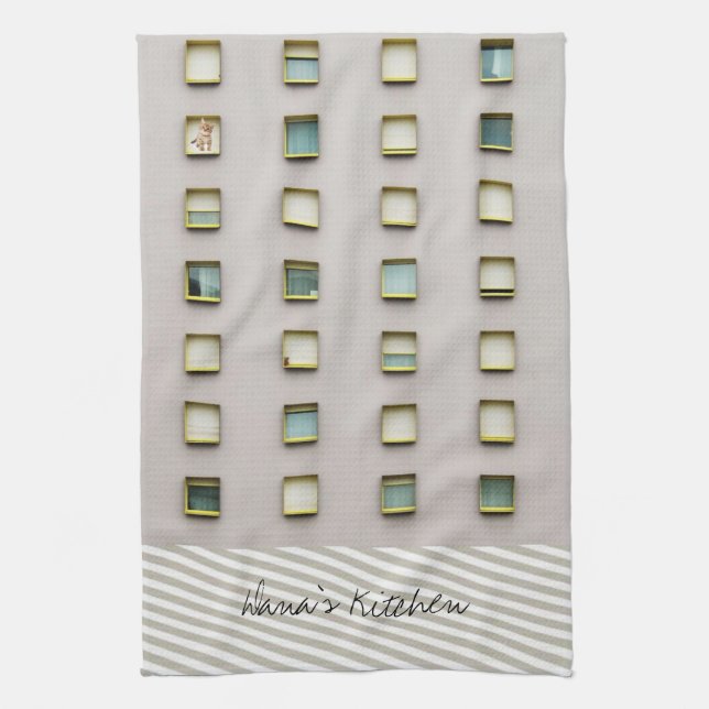 Serviette De Cuisine Beige En Grille (Vertical)