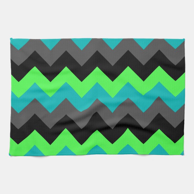 Serviette de cuisine Black Green Ombre Chevrons (Horizontal)
