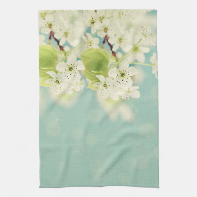 Serviette de cuisine blanche en fleurs de cerisier (Vertical)