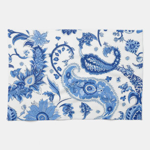 Serviette de cuisine bleu et blanc Paisley