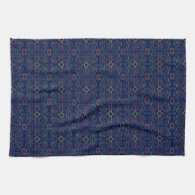 Serviette de cuisine bleu géométrique jaune Ovales