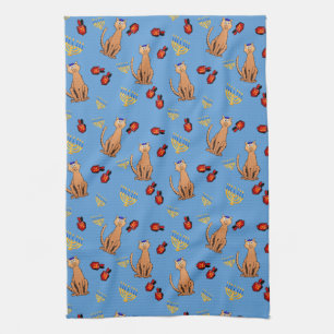 Serviette de cuisine bleue de Dreidel de chat de