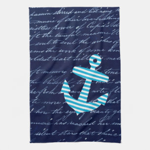 Serviette de cuisine bleue rayée nautique d'ancre