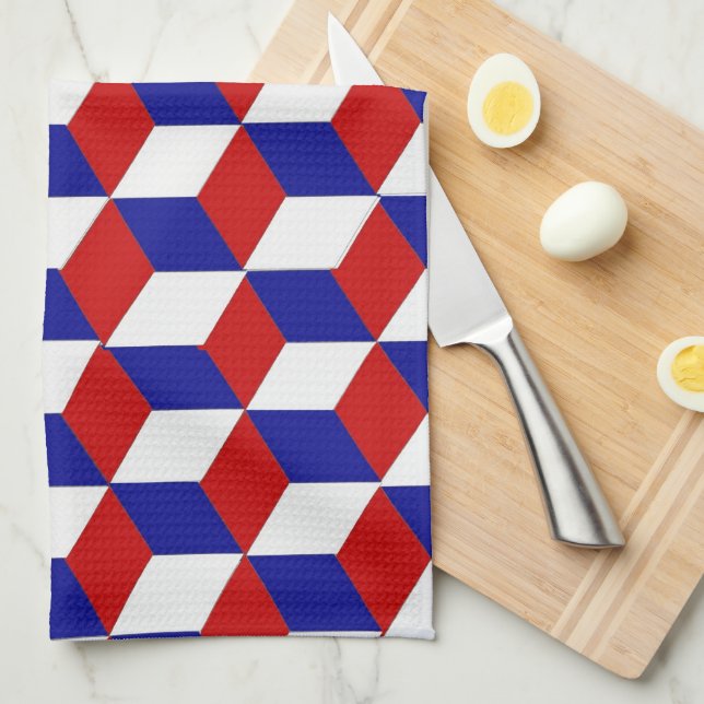 Serviette de cuisine - Blocage illusion, rouge bla (Quart Plié)