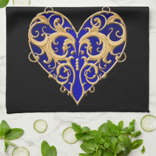 Serviette de cuisine Blue Filigree Heart