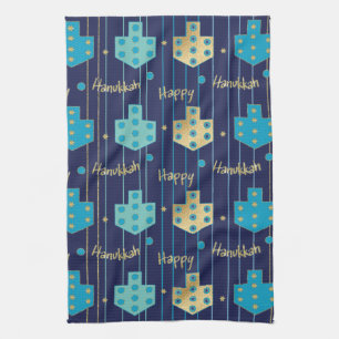 Serviette de cuisine "Blue/Gold Dreidels"