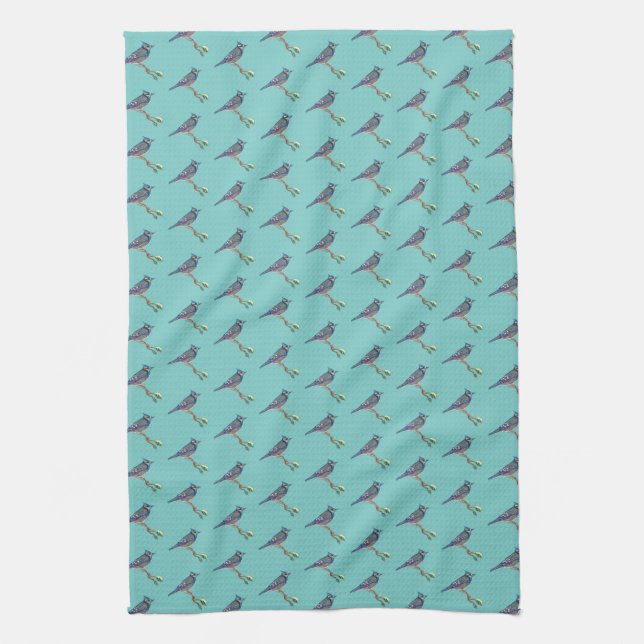 Serviette de cuisine brodée de geai bleu (Vertical)