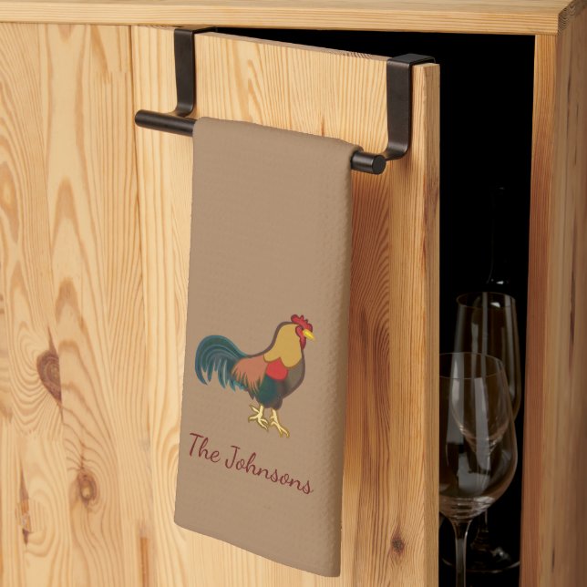 Serviette de cuisine Brown personnalisée Rooster (Pliage en tiers)