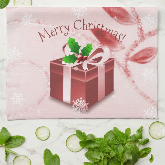 Serviette de cuisine cadeau de Noël rouge (Plié)