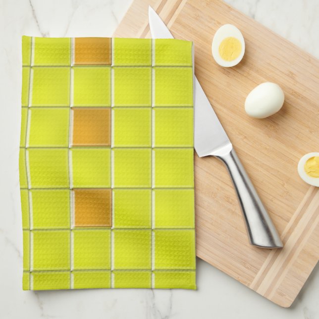 Serviette de cuisine - Carrés de mosaïque en Jaune (Quart Plié)