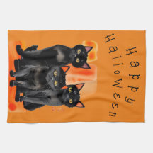 Serviette de cuisine chats noirs Halloween 