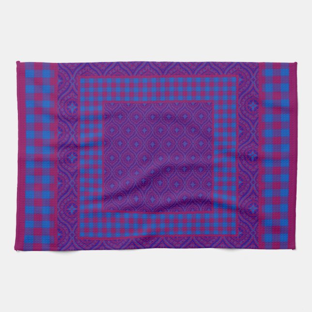 Serviette de cuisine, chevalets violets et bleus e (Horizontal)