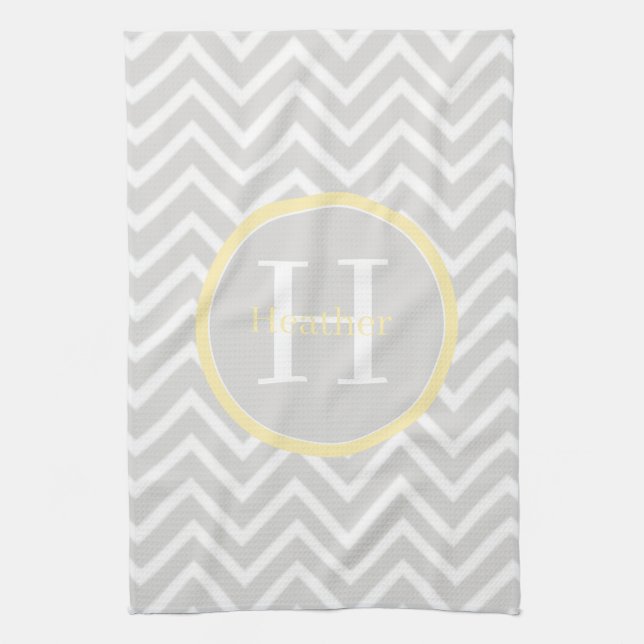 Serviette de cuisine Chevron Jaune Monogram (Vertical)