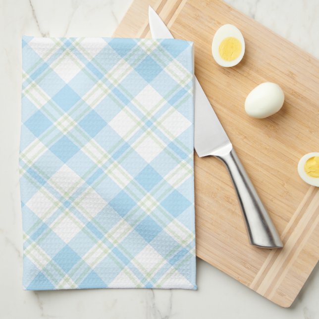 Serviette de cuisine chic Sky Blue et White Check (Quart Plié)