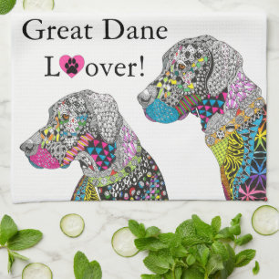 Serviette de cuisine colorée d'amant de great dane