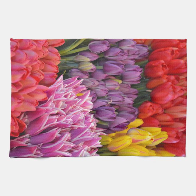 Serviette de cuisine colorée de tulipes de ressort (Horizontal)